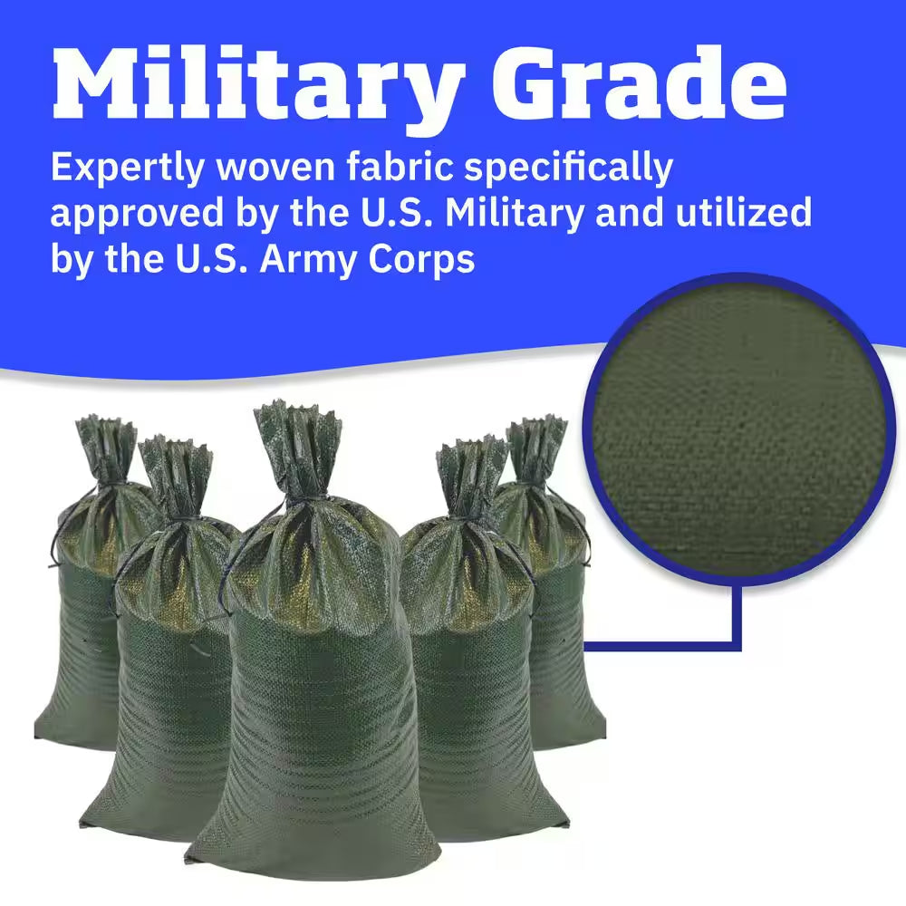 14 In. X 26 In. Green Woven Sand Bags with Tie String (100-Pack)