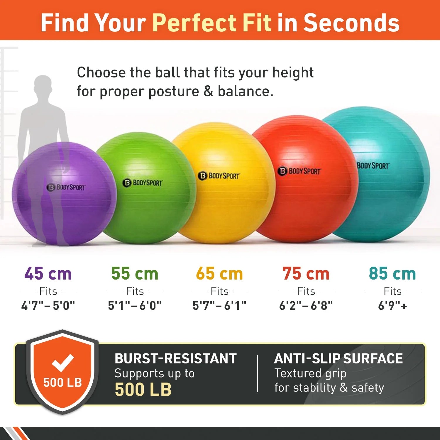 Purple Fitness Ball (45 Cm), Pump & Exercise Guide Included