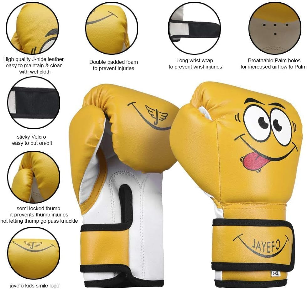 Kids Boxing Gloves - Youth Gloves for Kick Boxing, Muay Thai & MMA - Heavy Bag Gloves - 6 Oz - Yellow