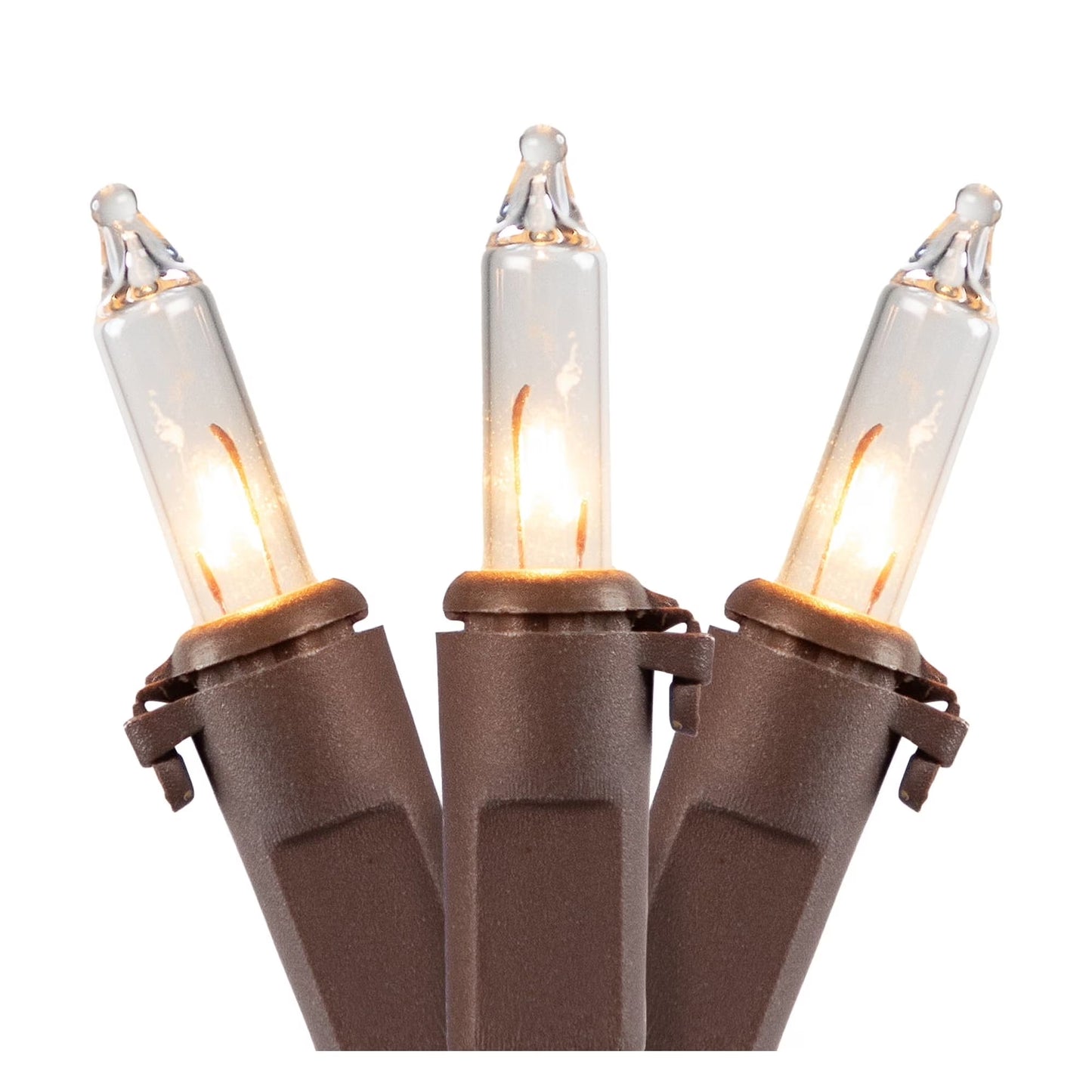 Mini Incandescent Christmas Lights - Clear - 10' Brown Wire - 50Ct