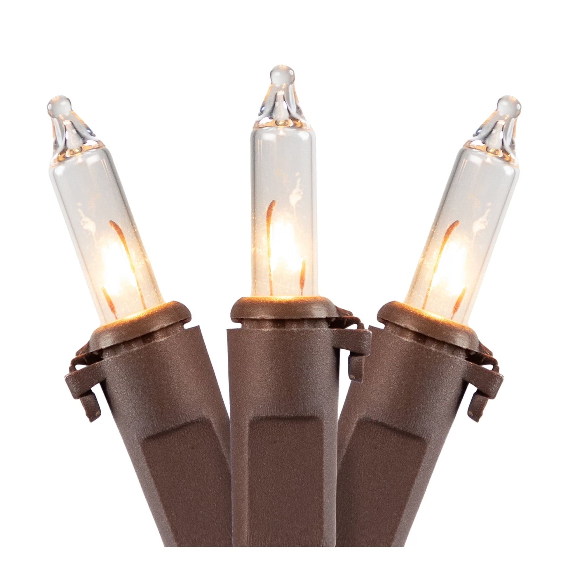 Mini Incandescent Christmas Lights - Clear - 10' Brown Wire - 50Ct