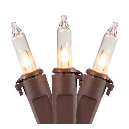 Mini Incandescent Christmas Lights - Clear - 10' Brown Wire - 50Ct