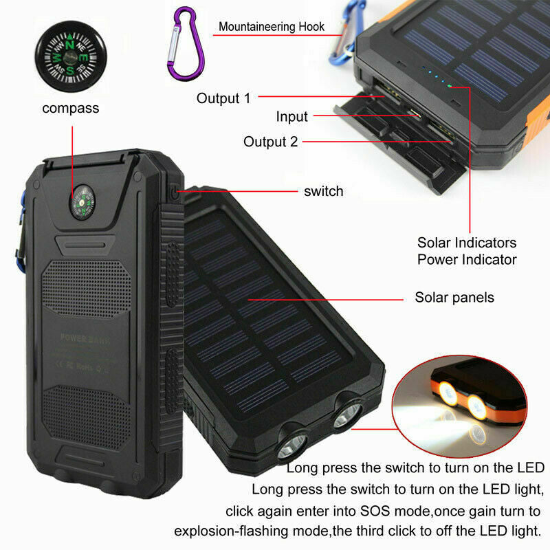 2024 Super Powerful USB Portable Charger Solar Power Bank for Cell Phone