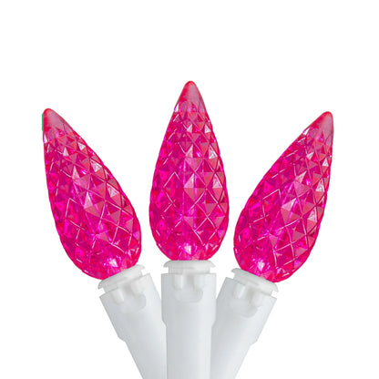 LED C6 Faceted Christmas Lights - Pink - 22.5' White Wire - 70Ct