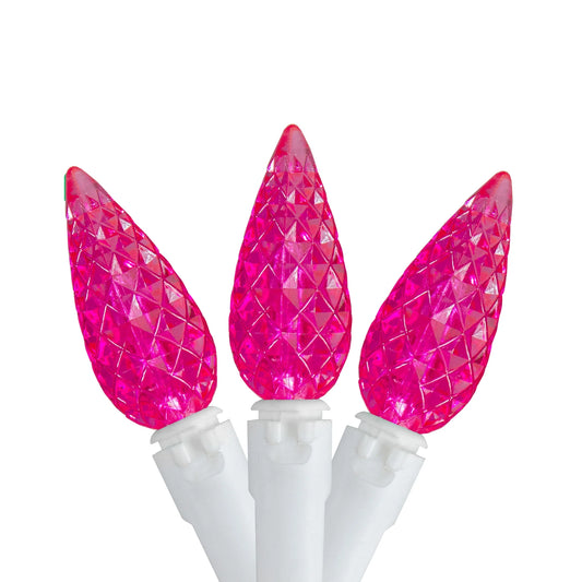 LED C6 Faceted Christmas Lights - Pink - 22.5' White Wire - 70Ct
