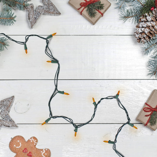 LED Mini Christmas Lights - Orange - 16.25' Green Wire - 50Ct