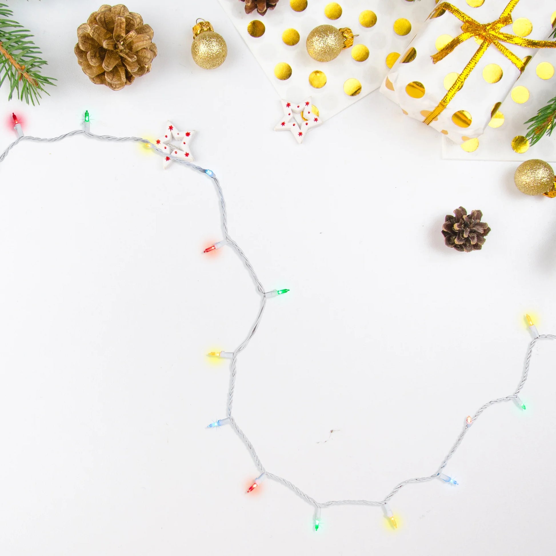 LED Mini Christmas Lights - Multi-Color - 33' White Wire - 100Ct