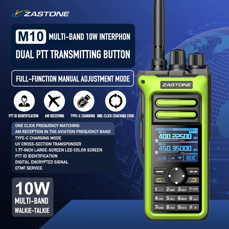 M10 10W Walkie Talkie Ham Amateur 2 Way Radio AM Air Aviation Band High Power Walkie-Talkie CTCSS FM Radio