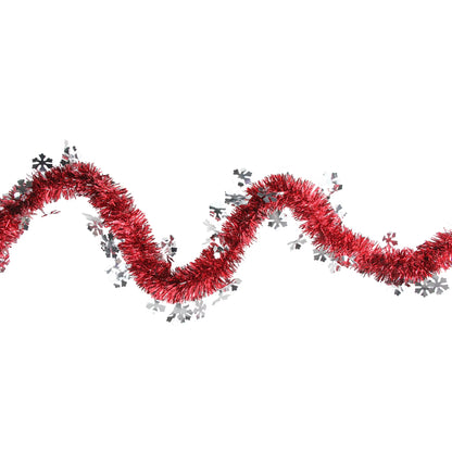 12' X 3" Unlit Shiny Red/Silver Snowflakes Tinsel Christmas Garland