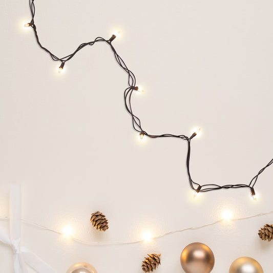 Mini Incandescent Christmas Lights - Clear - 10' Brown Wire - 50Ct