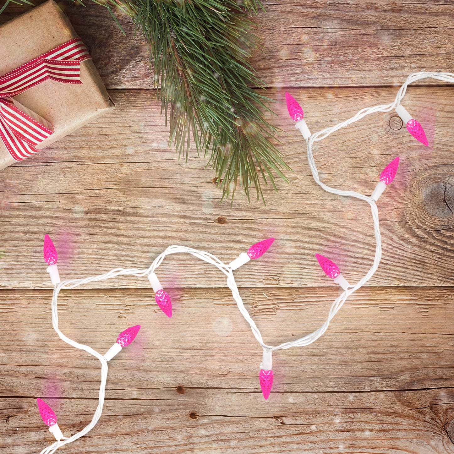 LED C6 Faceted Christmas Lights - Pink - 22.5' White Wire - 70Ct