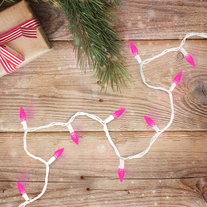 LED C6 Faceted Christmas Lights - Pink - 22.5' White Wire - 70Ct