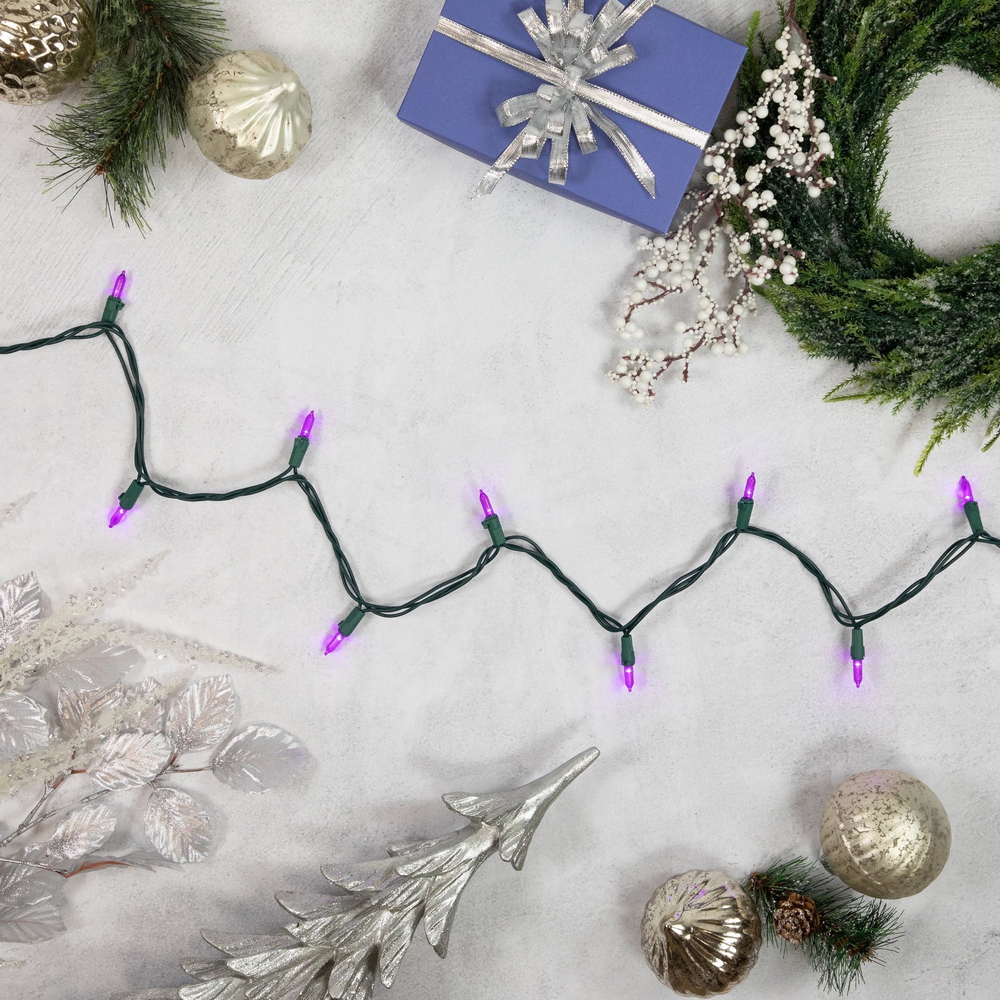 LED Mini Christmas Lights - Purple - 16.25' Green Wire - 50Ct
