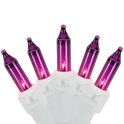 Mini Incandescent Christmas Lights - Purple - 10' White Wire - 50Ct
