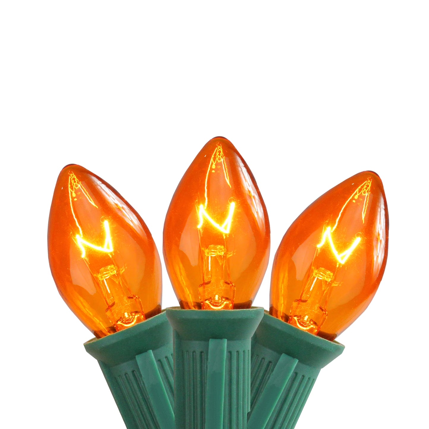 C7 Christmas String Lights - Orange - 24' Green Wire - 25Ct