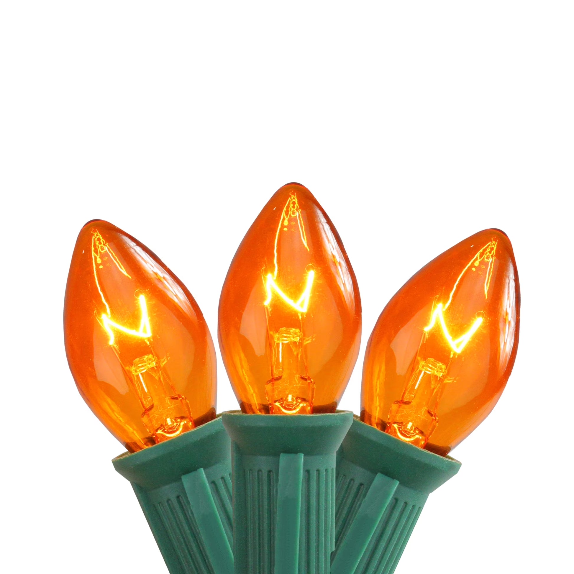 C7 Christmas String Lights - Orange - 24' Green Wire - 25Ct